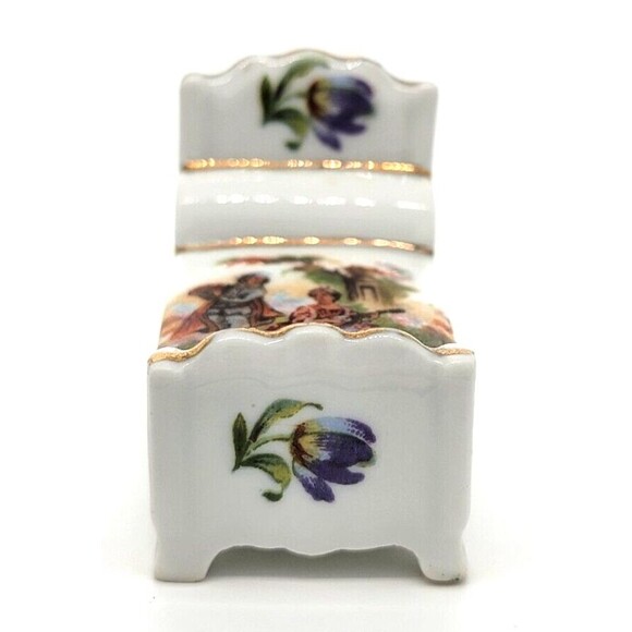 Limoges France Miniature Bed Dollhouse Furniture Victorian Couple Gold Trim - Picture 11 of 12